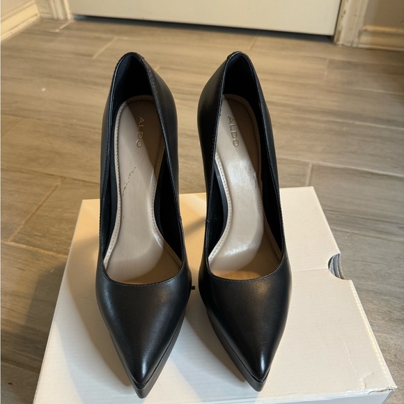 Aldo black leather platform pointed toe stilettos pumps - Picture 2 of 5